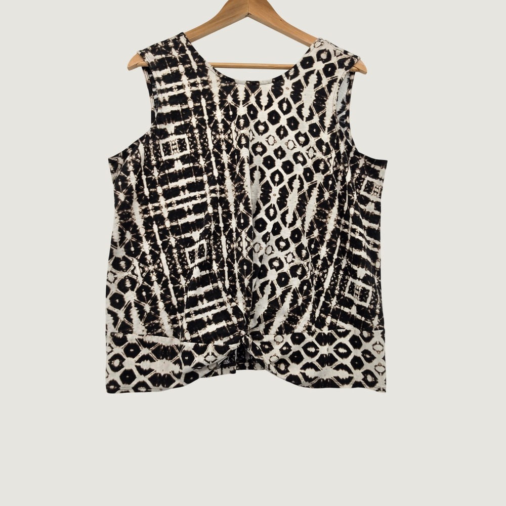 INC International Concepts 1X Tank Top Black White Tie Dye Twist Front Cotton